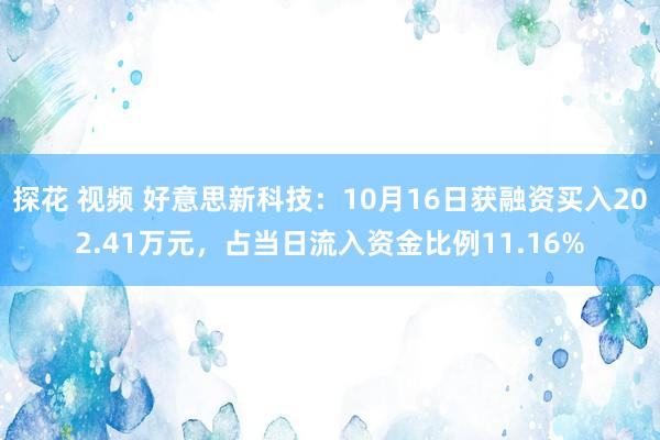 探花 视频 好意思新科技：10月16日获融资买入202.41万元，占当日流入资金比例11.16%