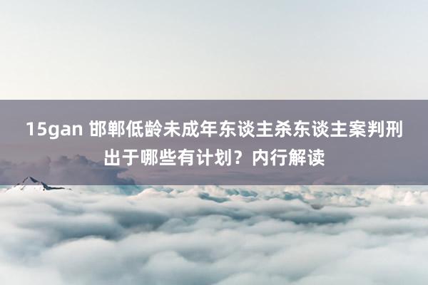 15gan 邯郸低龄未成年东谈主杀东谈主案判刑出于哪些有计划？内行解读