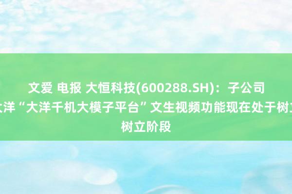 文爱 电报 大恒科技(600288.SH)：子公司中科大洋“大洋千机大模子平台”文生视频功能现在处于树立阶段